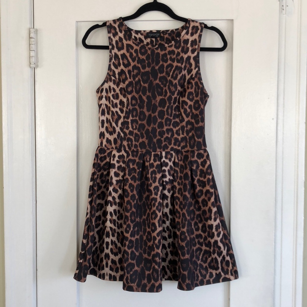 TOPSHOP Leopard Skater Dress - Size 6